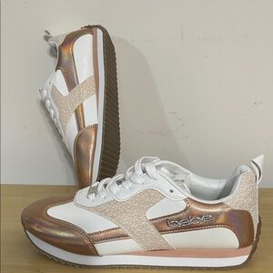 bebe White and Bronze Sneakers